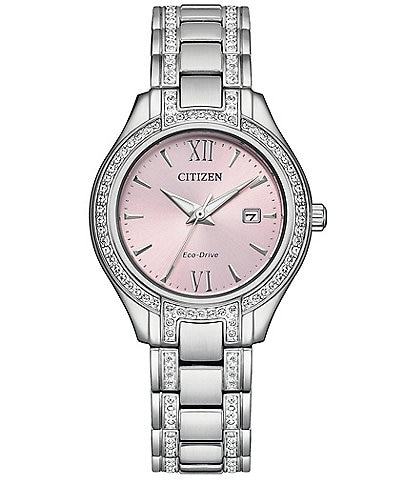Citizen Women's Silhouette Crystal Three Hand Stainless Steel Pink Dial Bracelet Watch