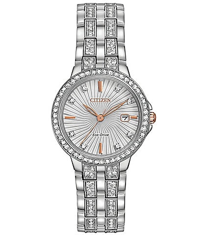 Citizen Women's Silhouette Crystal Three Hand Rose Gold Accented Stainless Steel Bracelet Watch