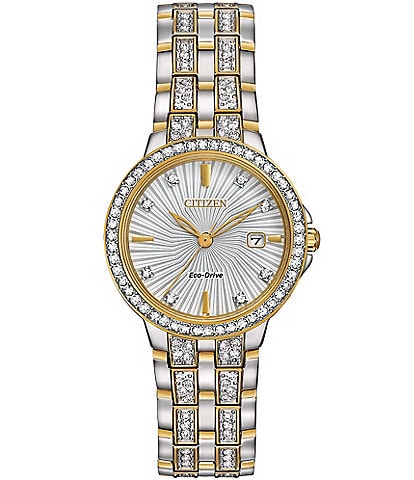 Citizen Women's Silhouette Crystal Three Hand Two Tone Stainless Steel Bracelet Watch