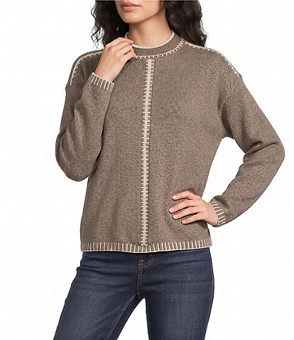 City Blues Blanket Stitch Crew Neck Long Sleeve Sweater