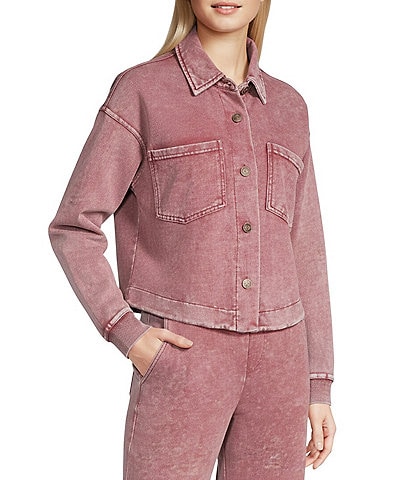 City Blues Coordinating Point Collar Long Sleeve Button-Front Cropped Knit Shacket