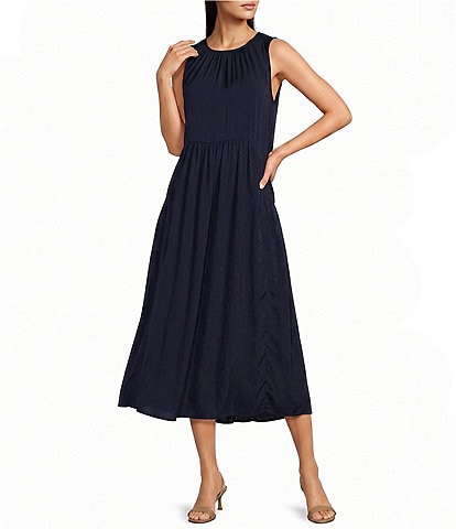 City Blues Crew Neck Sleeveless Shift Maxi Dress