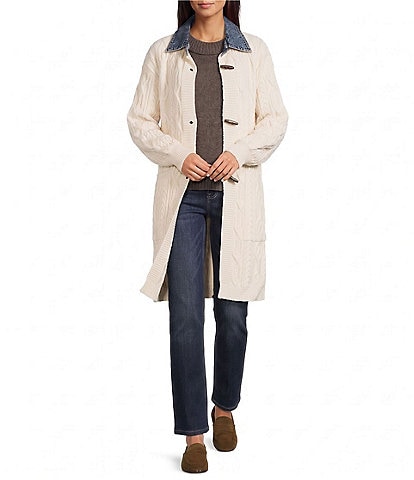 City Blues Denim Collar Long Sleeve Button Front Cardigan