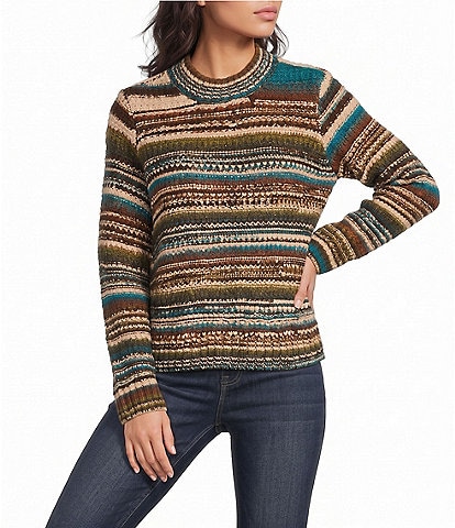 City Blues Knit Mixed Stripe Mock Neck Long Sleeve Sweater