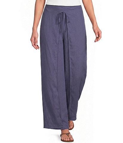 City Blues Linen-Blend Wide-Leg Pull-On Walk Through Ankle Pants