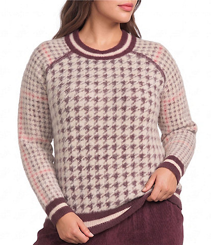 City Blues Plus Size Houndstooth Mock Neck Long Raglan Sleeve Sweater