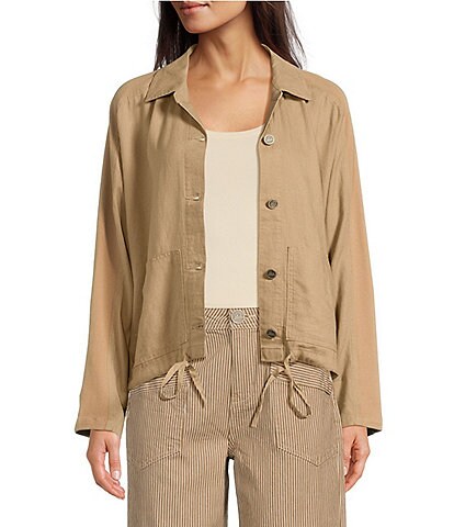 City Blues Woven Stripe Point Collar Long Sleeve Button Front Jacket