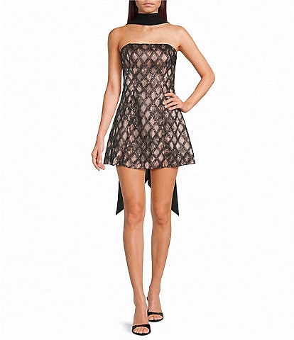 City Vibe Beaded Diamond-Pattern-Lace Strapless A-Line Dress