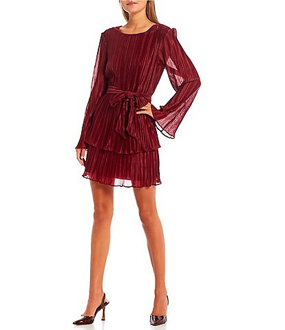 City Vibe Bell Sleeve Tie Front Double Tier Dress