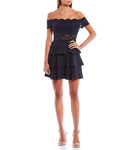 City Vibe Cold-Shoulder Lace/Scuba Fit-And-Flare Dress