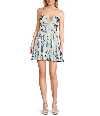 City Vibe Floral Print V-Neck Fit-And-Flare Dress