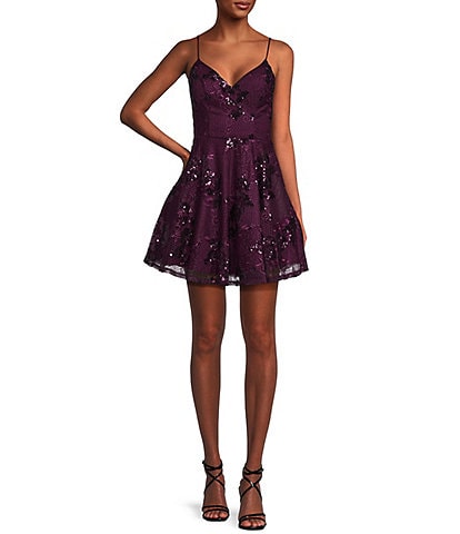 City Vibe Lace & Sequin-Embroidered Mesh Overlay Fit & Flare Party Dress