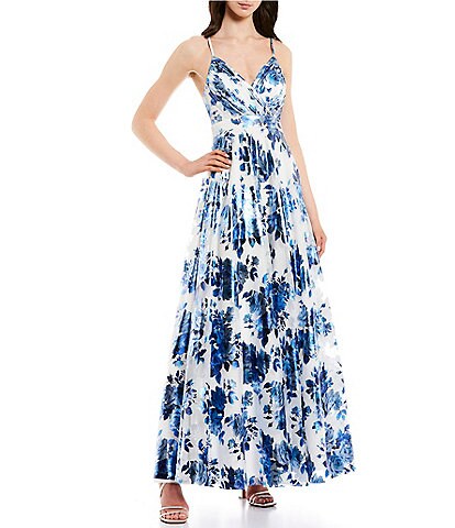 City Vibe Metallic Floral Cross Back Strap Ball Gown