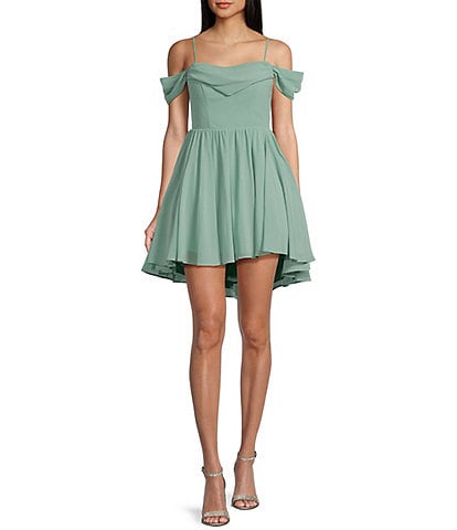 City Vibe Off-The-Shoulder Draped Neck High-Low Fit & Flare Dress