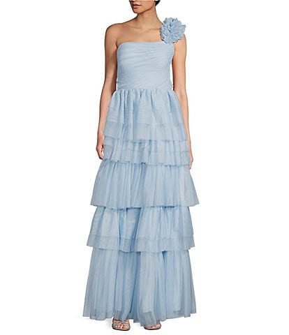 City Vibe One-Shoulder Ruffled Strap Tiered Ball Gown