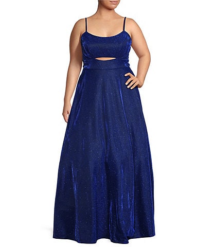 City Vibe Plus Glitter Front Cut-Out Lace Back Ball Gown