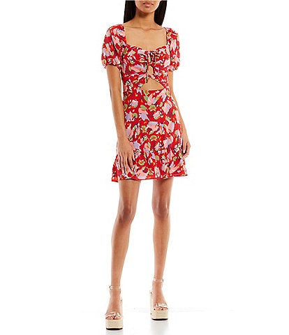City Vibe Short-Sleeve Printed Fit-And-Flare Dress