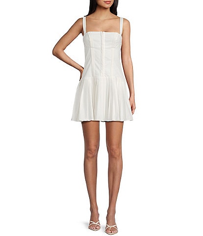 City Vibe Sleeveless Bustier Bodice Pleated Drop Waist Mini Dress
