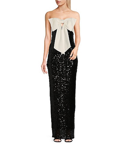 City Vibe Sleeveless Sequin Strapless Satin Bow Slim Long Dress