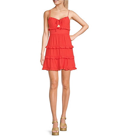 City Vibe Smocked Waist Front Tie Tiered Fit-And-Flare Mini Dress