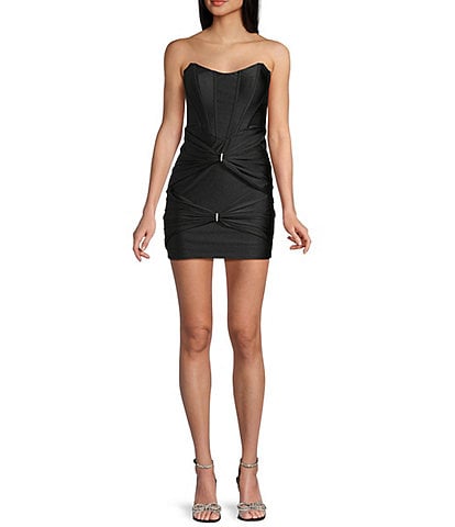 City Vibe Strapless Corset Bodice Shirred Dress