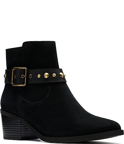 Clarks Signature Morzine Buckle Suede Studded Belt Ankle Booties