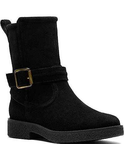 Clarks Artisan Nella Mid Suede Buckle Strap Booties