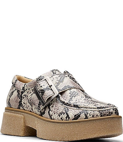 Clarks Signature Linoso Monk Snake Print Leather Platform Monk Strap Loafers