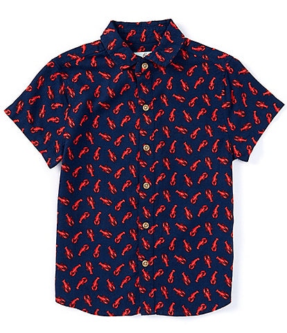 Class Club Big Boys 8-20 Short Sleeve Lobster Print Button-Front Linen Blend Shirt