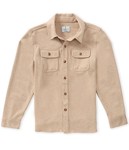 Class Club Big Boys Soft Knit Twill Line Button Front Long Sleeve Shacket