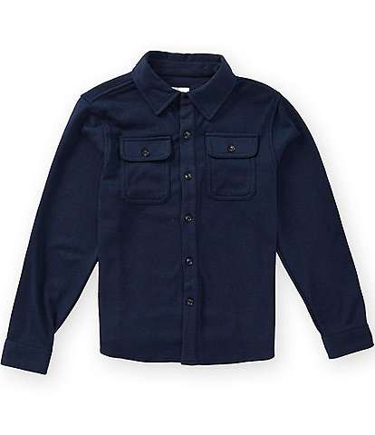Class Club Big Boys Soft Knit Twill Line Button Front Long Sleeve Shacket