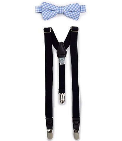 Class Club Boys Gingham On Bias Bow Tie & Suspender Set