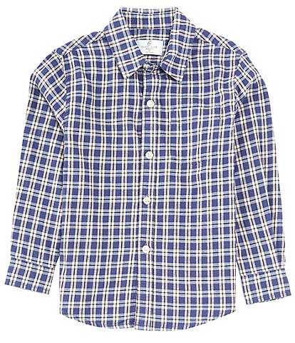 Class Club Little Boys 2T-7 Long Sleeve Blue Plaid Woven Sport Button Up Shirt