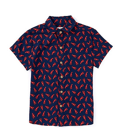 Class Club Little Boys 2T-7 Short Sleeve Lobster Print Button-Front Lined Blend Shirt
