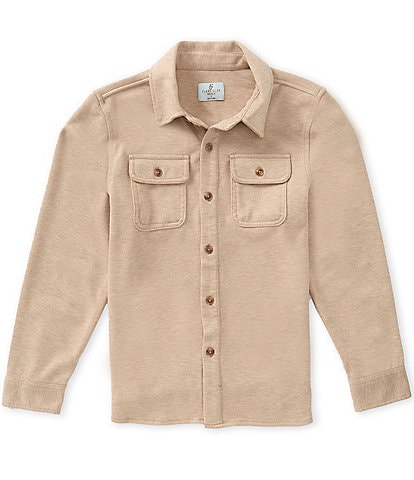 Class Club Little Boys Soft Knit Twill Line Button Front Long Sleeve Shacket