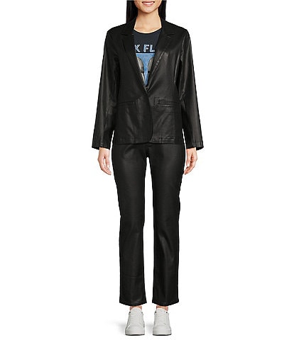 Cloth & Stone Coated Notch Collar Button Front Oversized Blazer & Coordinating Straight Leg Ankle Pants