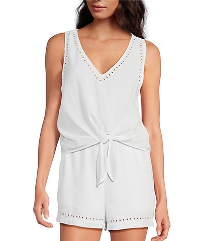 Cloth & Stone Eyelet Trim Coordinating V-Neck Tie-Front Tank Top