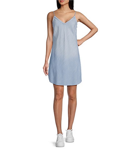 Cloth & Stone Frayed Sleeveless V-Neck Cami Slip Dress