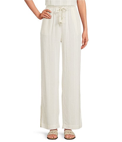 Cloth & Stone Knit Mid Rise Stripped Tie Waist Wide Leg Coordinating Pants