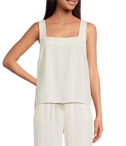 Cloth & Stone Linen Blend Button Back Knit Striped Scoop Sleeveless Coordinating Tank