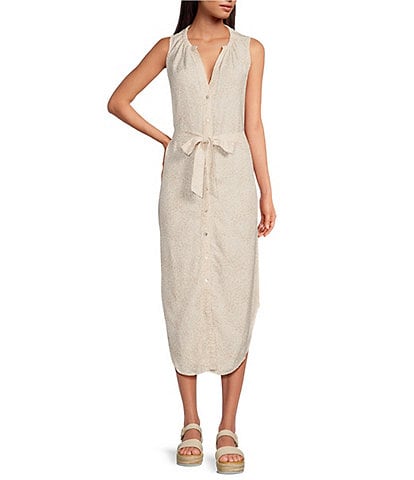 Cloth & Stone Linen Blend Button Front Midi Dress