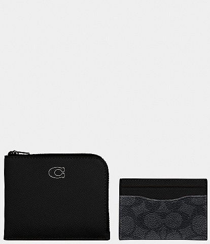 COACH 3-In-1 Crossgrain Black Leather Zip Wallet