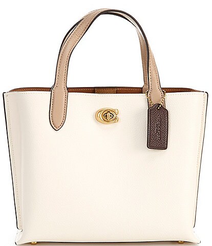 COACH Willow 24 Beige Colorblock Leather Tote Bag
