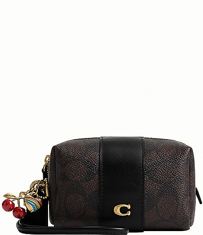 COACH Boxed Essential Signature Canvas Mini Cosmetic Cherry Charm Pouch