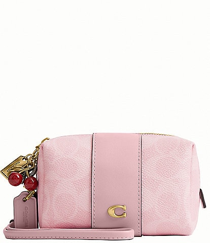 COACH Essential Signature Canvas Mini Cosmetic Cherry Charm Pouch