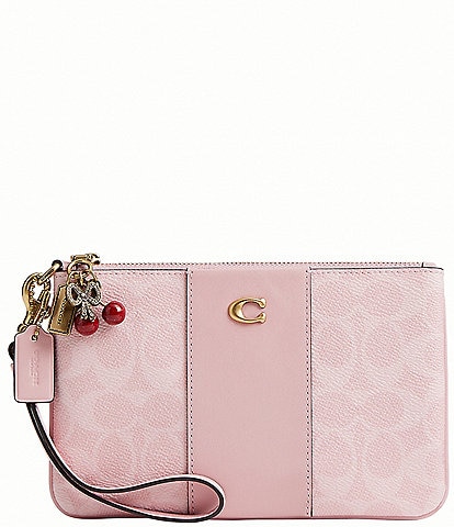 COACH Boxed Essential Small Signature Canvas Cherry Charm Wristlet
