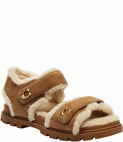 COACH Brynn Suede and Shearling Velcro Sandals