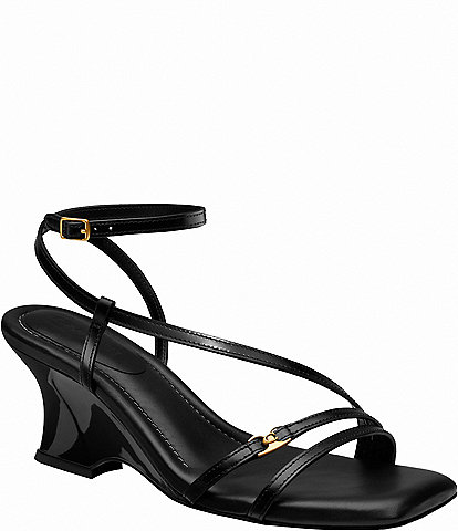 COACH Cait Leather Wedge Ankle Wrap Sandals