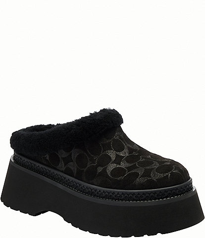 COACH Cecelia Signature Suede and Wool Platform Clogs