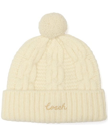 COACH Chain Cable Knit Pom Beanie